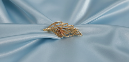 9ct Three Colour Gold Filigree Leaf Brooch