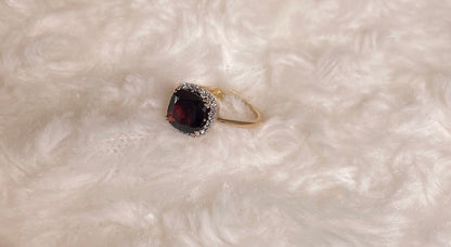 9ct Yellow Gold Garnet Ring & Diamond Ring