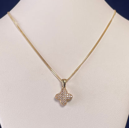 9ct Yellow Gold Four Leaf Clover Pendant Set With Cubic Zirconia