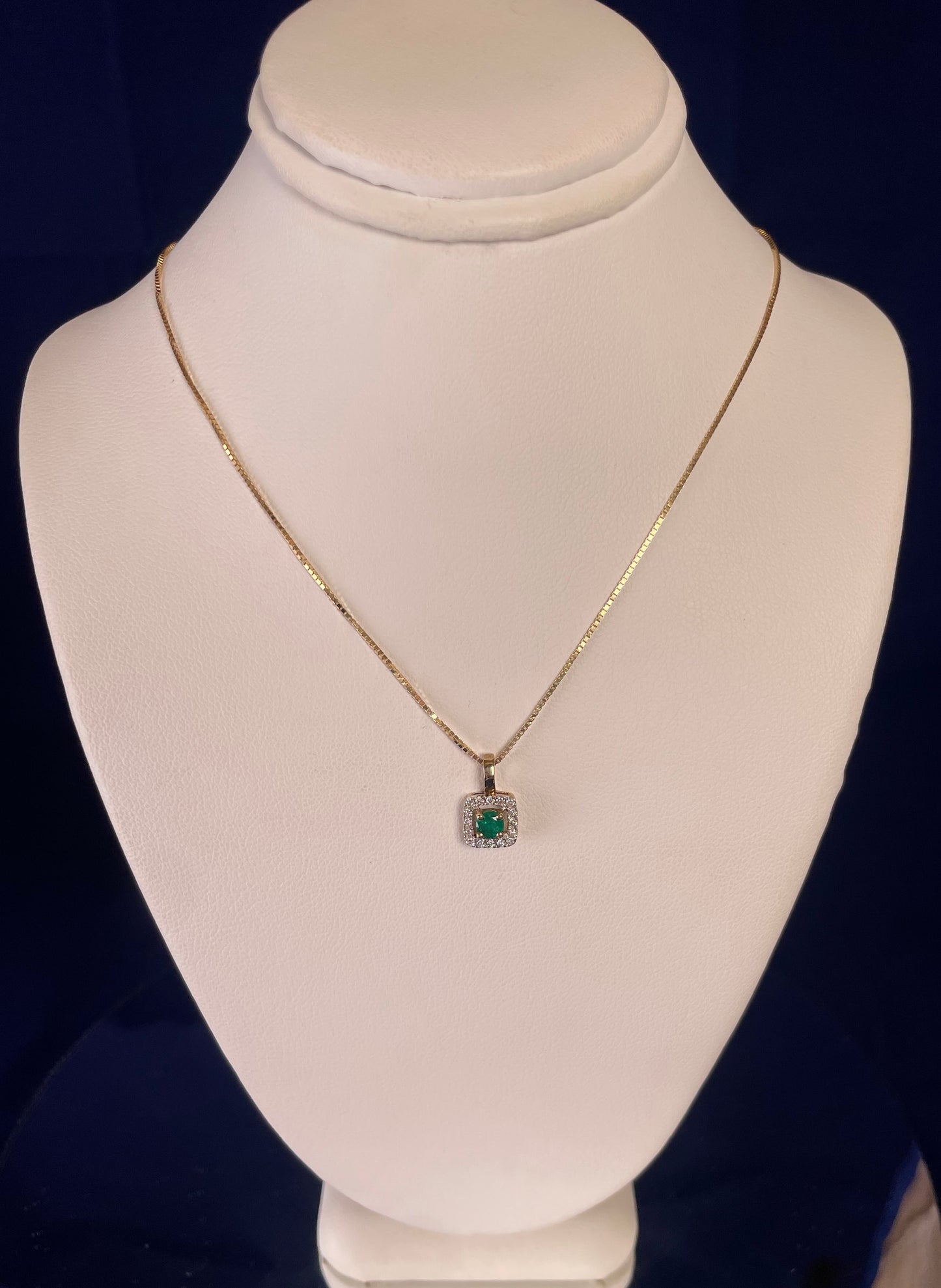 9ct Yellow Gold Emerald With Diamond Cluster Pendant Necklace