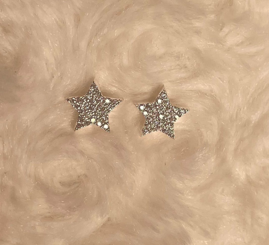 Star Earrings With Cubic Zirconia Rhodium Plated Silver