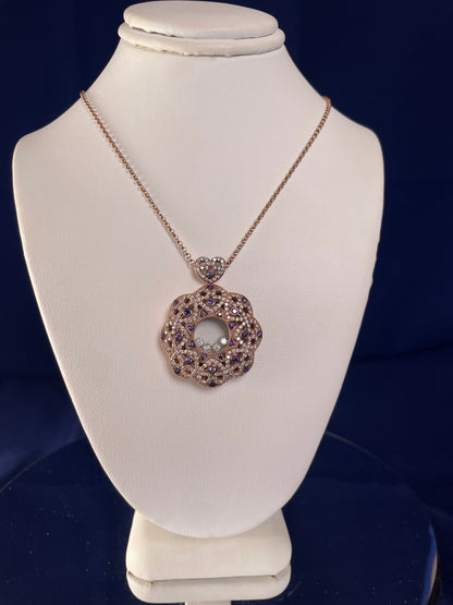 Rose Gold-Plated Flower Pendant Necklace with Cubic Zirconia