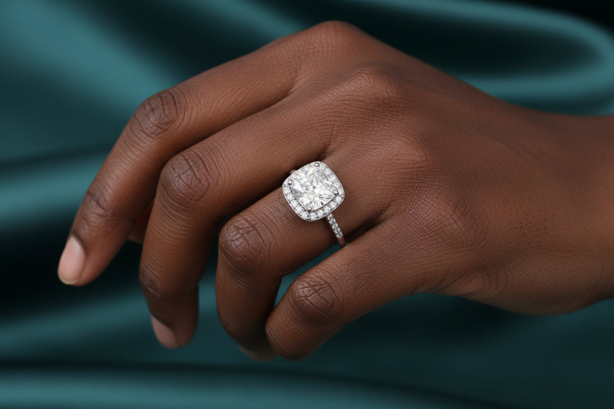Rhodium-Plated Silver Cushion Shape Cubic Zirconia Cluster Ring