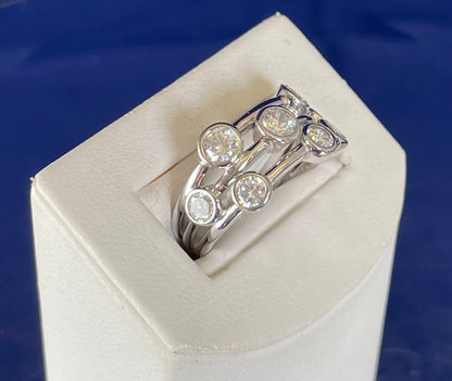 Rhodium-Plated Silver Three Row Boodle Ring with Cubic Zirconia