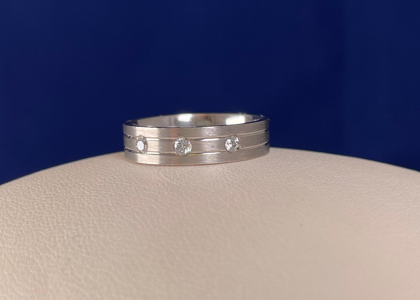 Rhodium-Plated Silver Matte Finish Flat Court Band with Cubic Zirconias