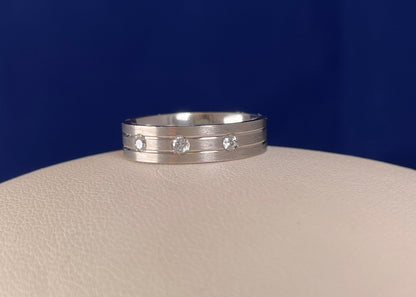 Rhodium-Plated Silver Matte Finish Flat Court Band with Cubic Zirconias