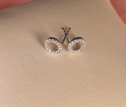 Circle Stud Earrings With Cubic Zirconia Silver Rhodium Plated Silver