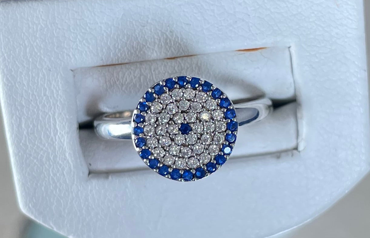 Turkish Eye with White & Blue Cubic Zirconias Ring