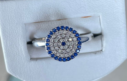 Turkish Eye with White & Blue Cubic Zirconias Ring