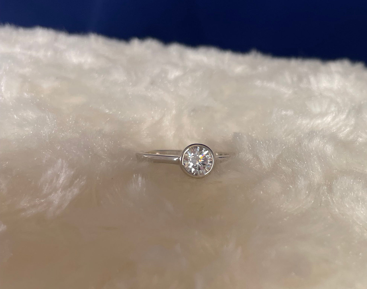 Rhodium-Plated Silver Round Cut Solitaire Cubic Zirconia Bezel Set