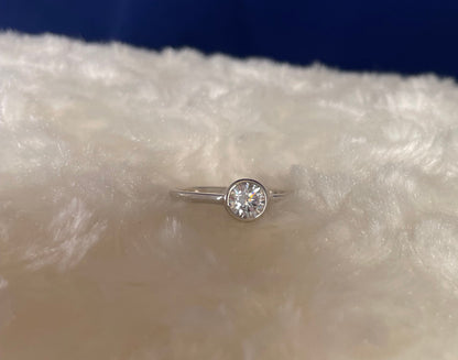 Rhodium-Plated Silver Round Cut Solitaire Cubic Zirconia Bezel Set