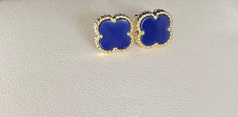 Gold-Plated Blue Lapis Clover Earrings