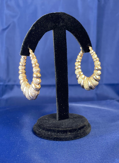 9ct Yellow Gold Patterned Loop Hoop Earrings