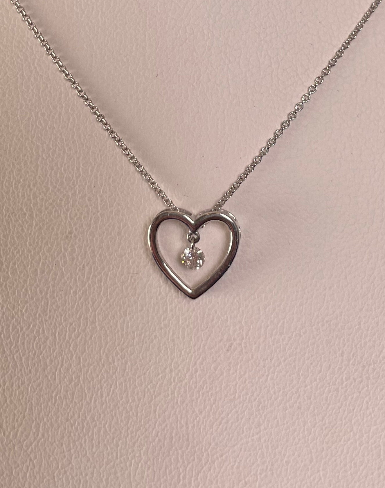 9ct White Gold Open Heart Pendant with Suspended Diamond