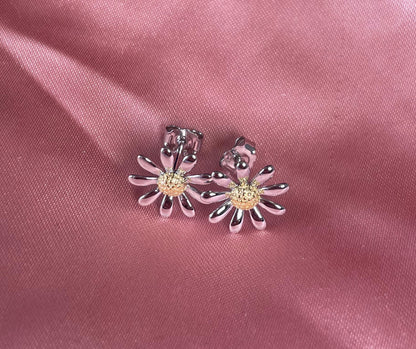 Rhodium-Plated Silver Delicate Daisy Earrings