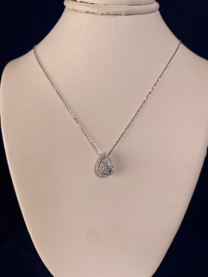 18ct White Gold Pear Shape Pave Set Diamond Pendant Necklace