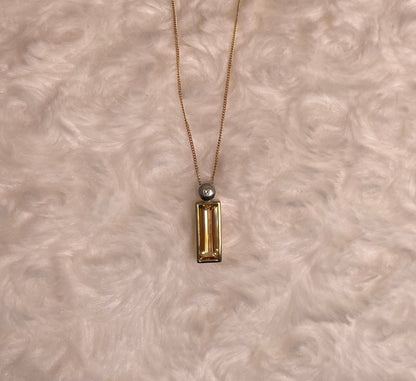 9ct Yellow Gold Baguette Citrine & White Gold Bale with One Diamond Pendant Necklace