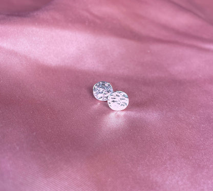 Rhodium-Plated Silver Dainty Hammered Disc Earrings