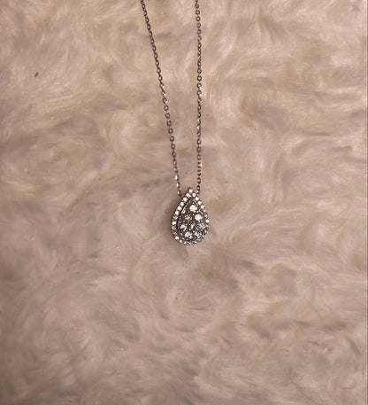 18ct White Gold Pear Shape Pave Set Diamond Pendant Necklace