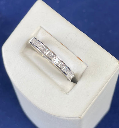 Rhodium-Plated Silver Half Eternity Channel Set Princess Cut Cubic Zirconia
