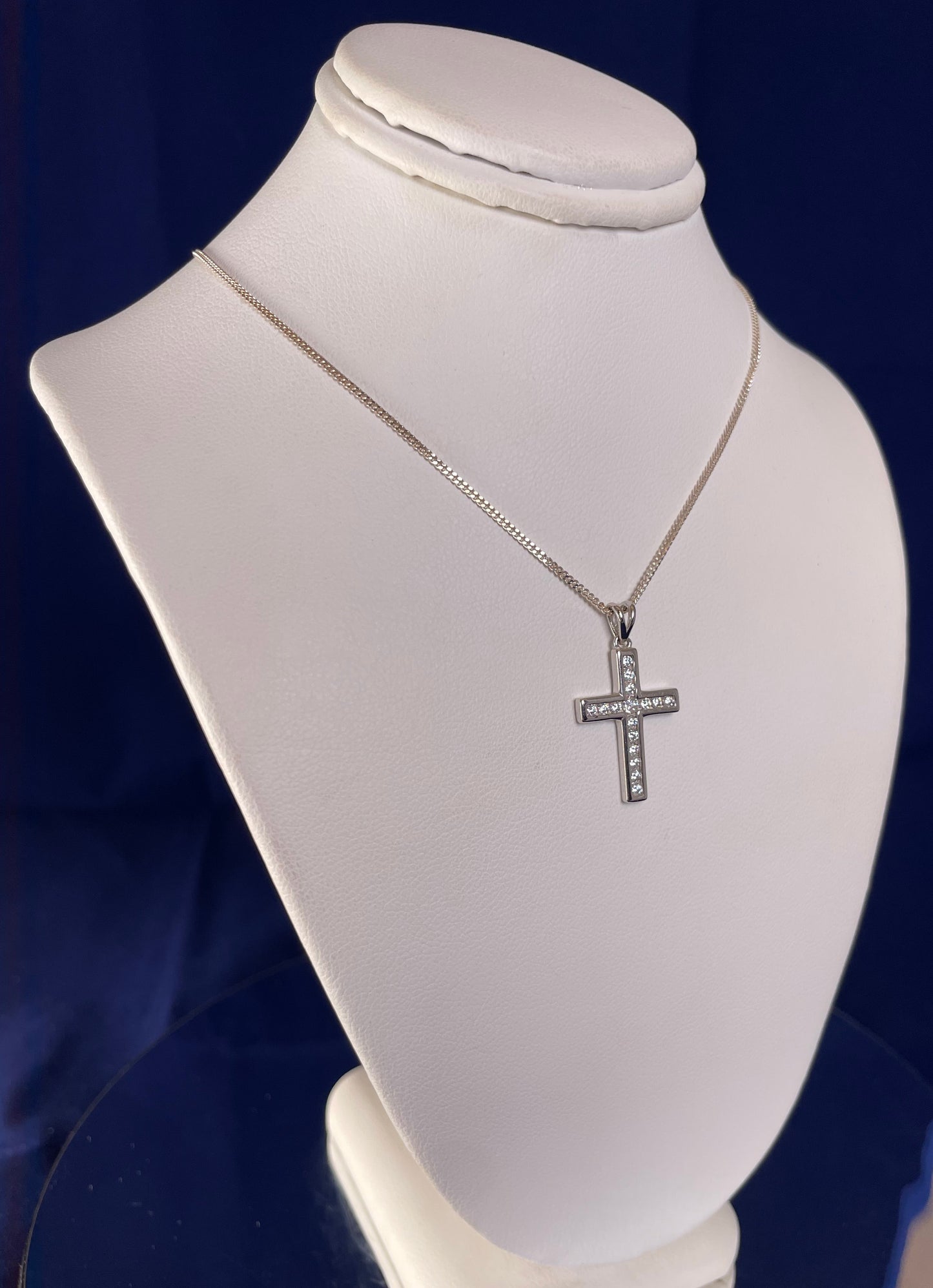 Silver Cross Pendant Necklace with Cubic Zirconia