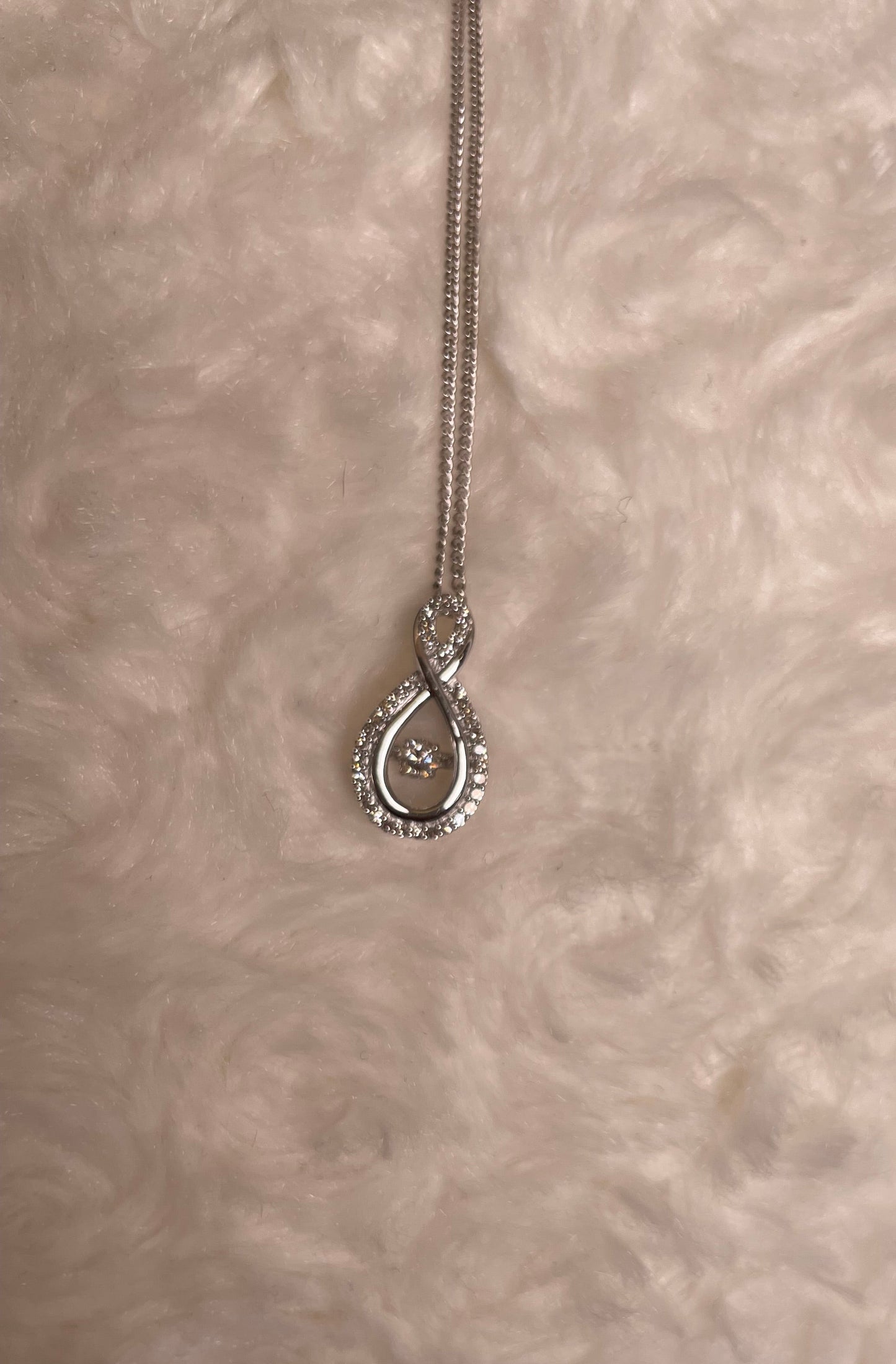 9ct White Gold Figure Eight Diamond Pendant Necklace