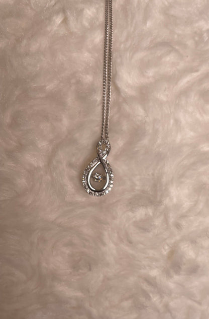 9ct White Gold Figure Eight Diamond Pendant Necklace