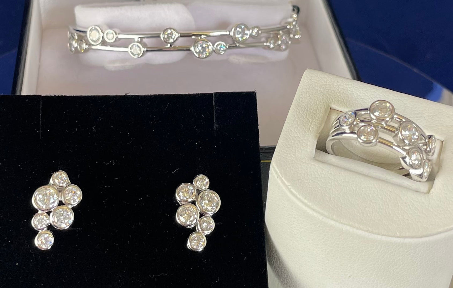 Silver Boodle Style Earrings with Cubic Zirconias