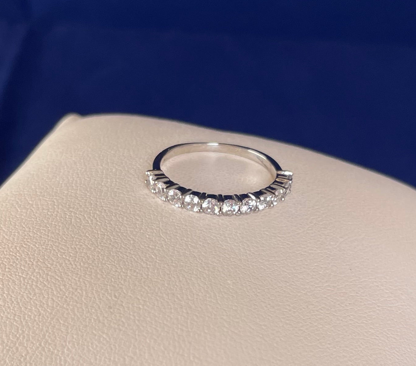 Rhodium-Plated Silver Half Eternity Ring with Cubic Zirconias
