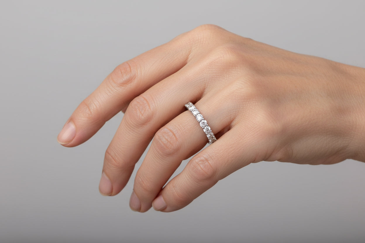 Rhodium-Plated Silver Half Eternity Ring with Cubic Zirconias