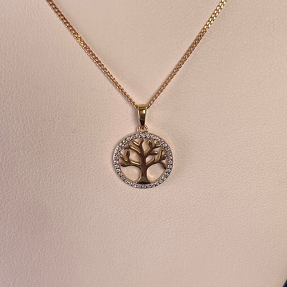 9ct Yellow Gold & Diamond Tree of Life Pendant Necklace