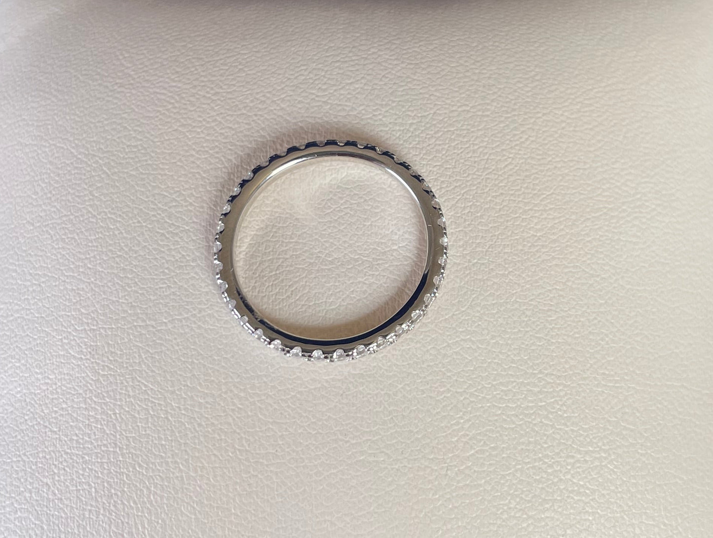 Rhodium-Plated Silver Fine Band Full Eternity Pave Setting Cubic Zirconia