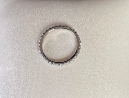 Rhodium-Plated Silver Fine Band Full Eternity Pave Setting Cubic Zirconia