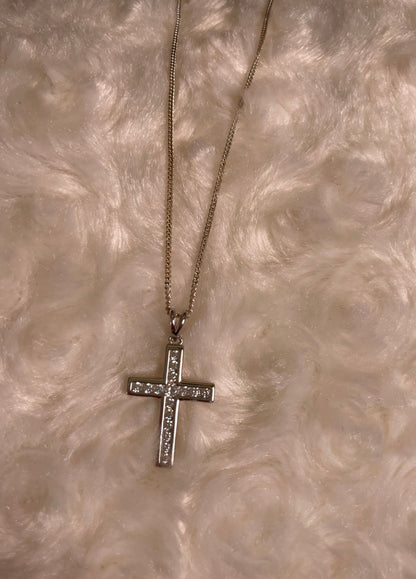 Silver Cross Pendant Necklace with Cubic Zirconia