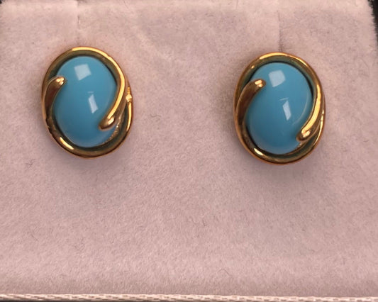 9ct Yellow Gold Oval Turquoise Cabochon Stud Earring
