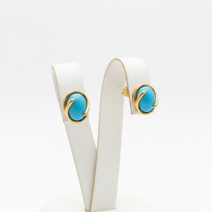9ct Yellow Gold Oval Turquoise Cabochon Stud Earring