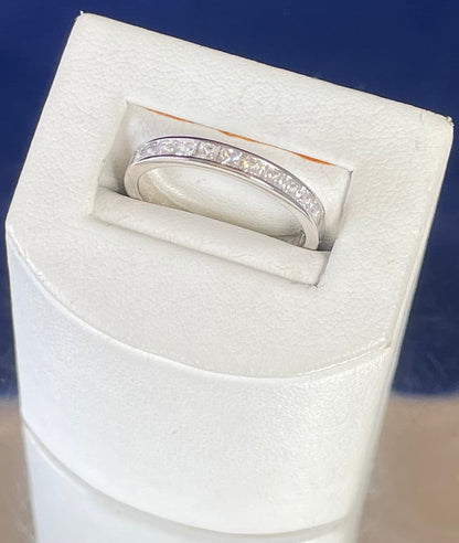 Half Eternity Channel Set Princess Cut Cubic Zirconia Rhodium Plated