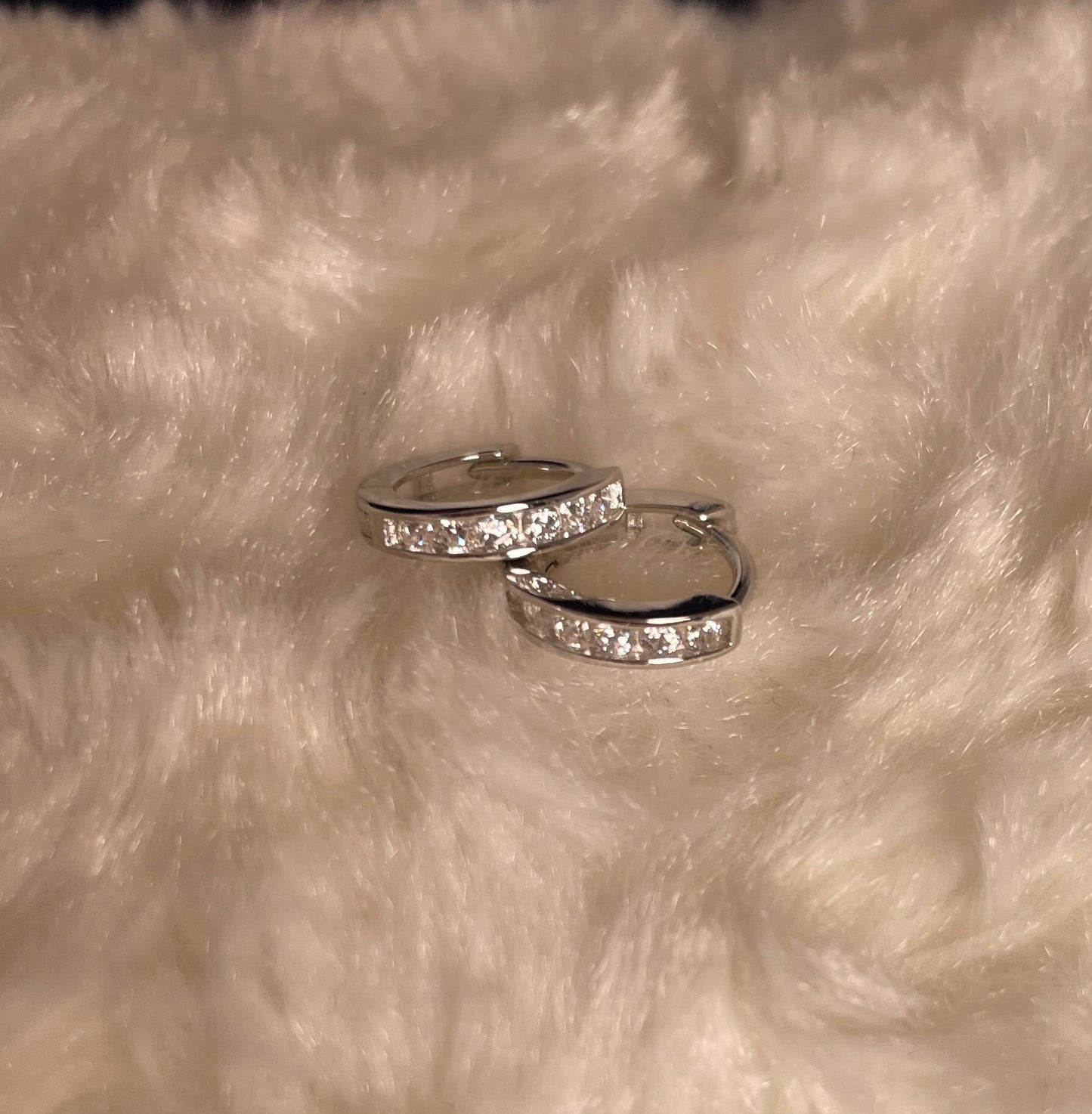 Small Hoop Earrings With Cubic Zirconia Rhodium Plated Silver