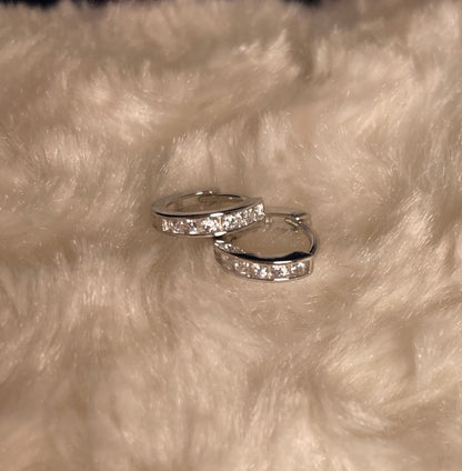 Small Hoop Earrings With Cubic Zirconia Rhodium Plated Silver