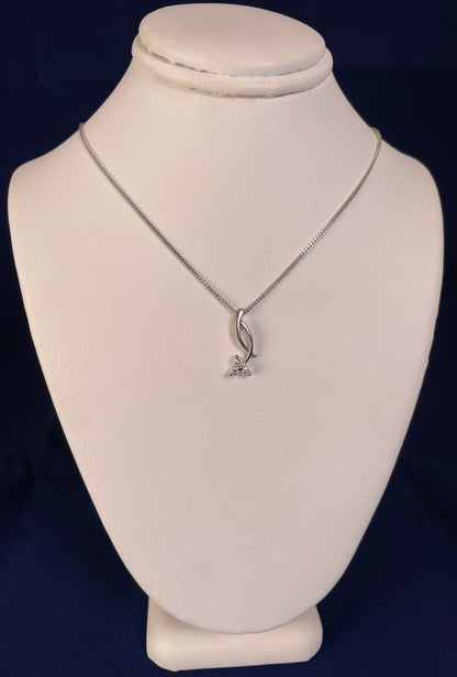 9ct White Gold Drop Pendant set with Diamonds Necklace