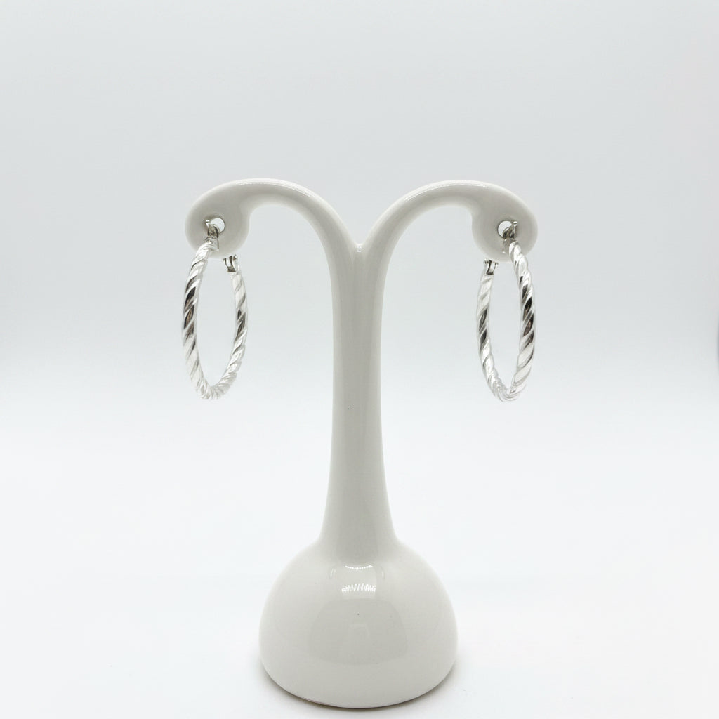 9ct White Gold Flat Twist Hoop Earrings