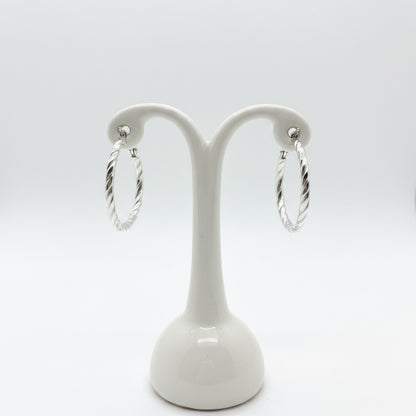9ct White Gold Flat Twist Hoop Earrings