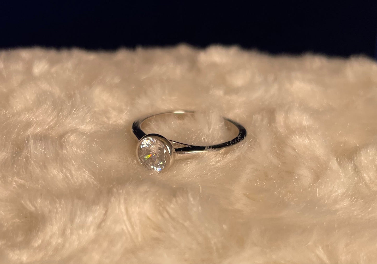 Rhodium-Plated Silver Round Cut Solitaire Cubic Zirconia Bezel Set