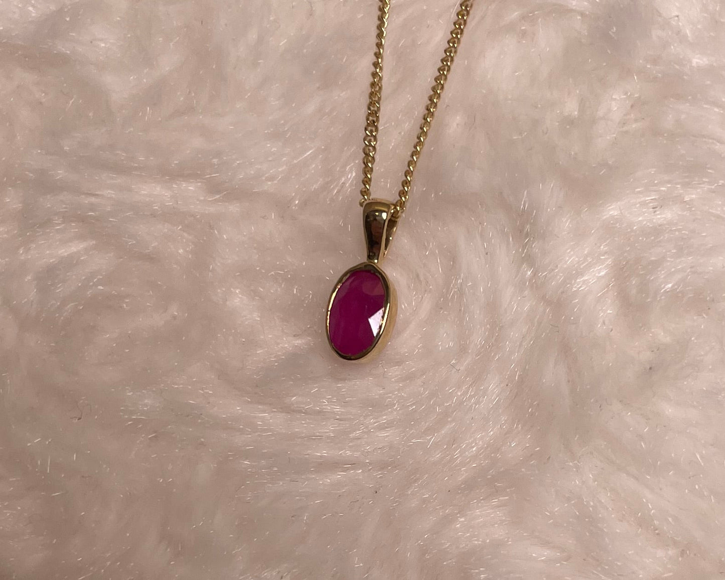 9ct Yellow Gold Oval Ruby Pendant Necklace