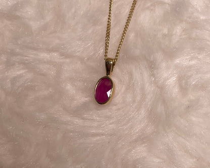 9ct Yellow Gold Oval Ruby Pendant Necklace