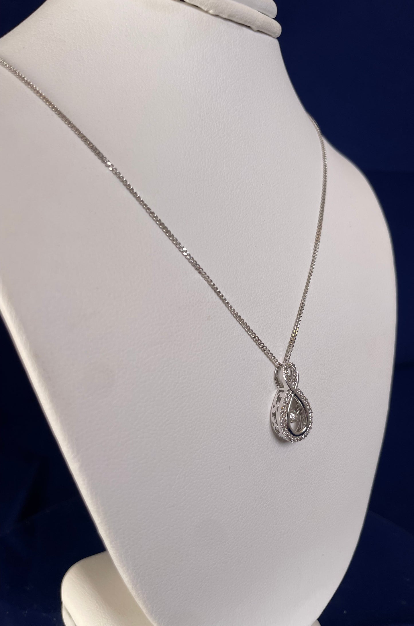 9ct White Gold Figure Eight Diamond Pendant Necklace