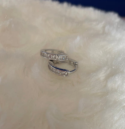 Rhodium-Plated Petite Hoop Earrings with Cubic Zirconia