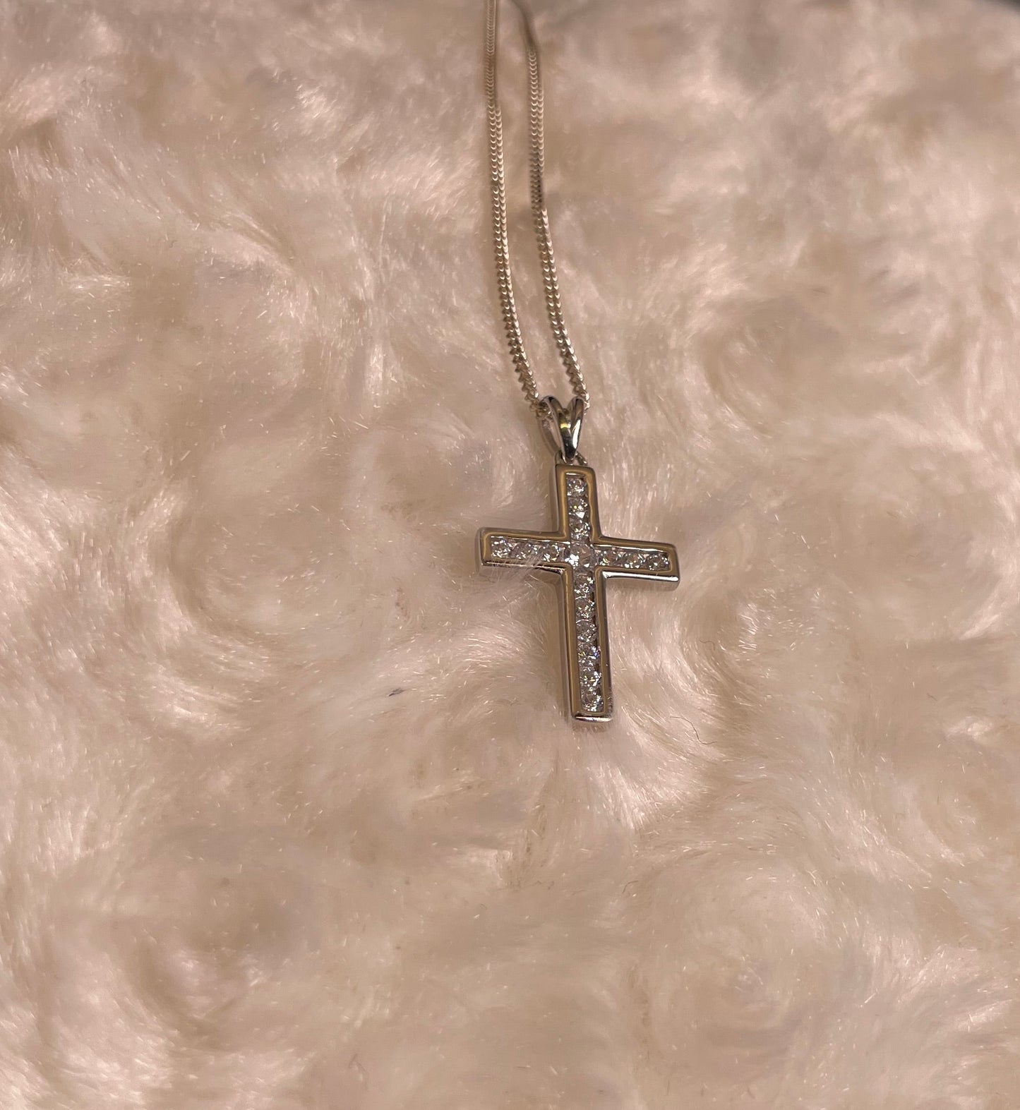 Silver Cross Pendant Necklace with Cubic Zirconia