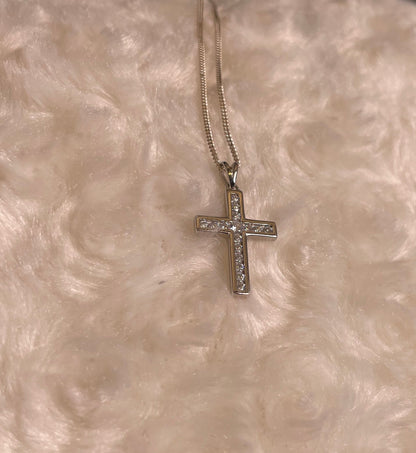 Silver Cross Pendant Necklace with Cubic Zirconia