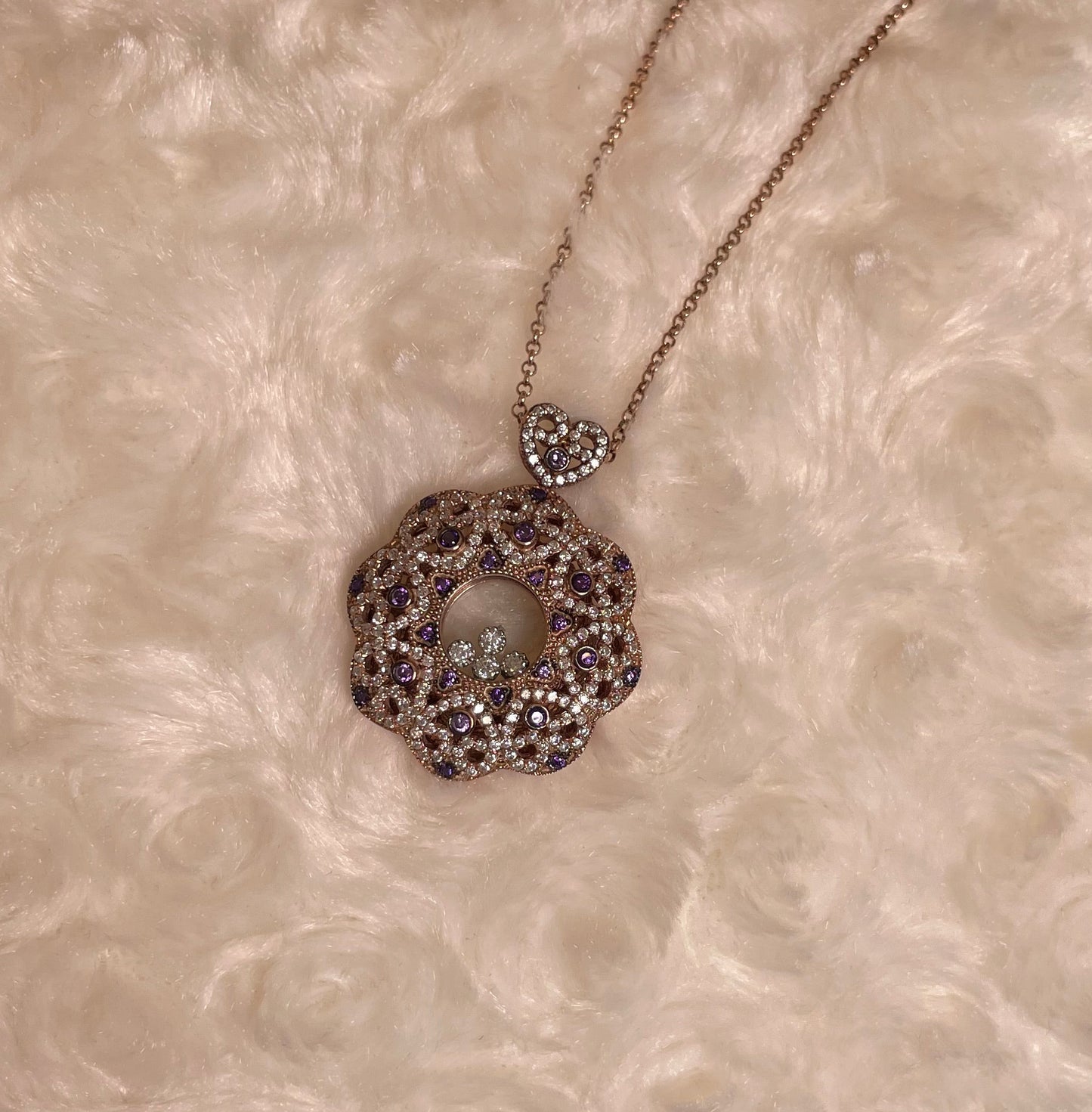 Rose Gold Plated Flower Pendant Necklace with Cubic Zirconias